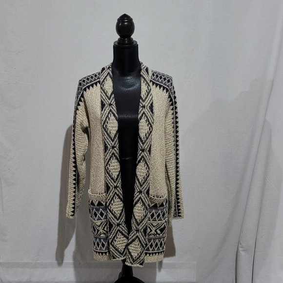 Lucky Brand Sweaters - Maxi sweater Lucky Brand cardigan beige blue Southwest long sweater coat boho